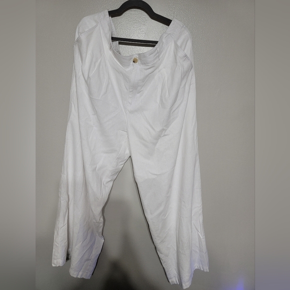 Liz Claiborne Plus Linen High Rise Wide Leg Flat Front Pant 16W White Oversized - Picture 5 of 9